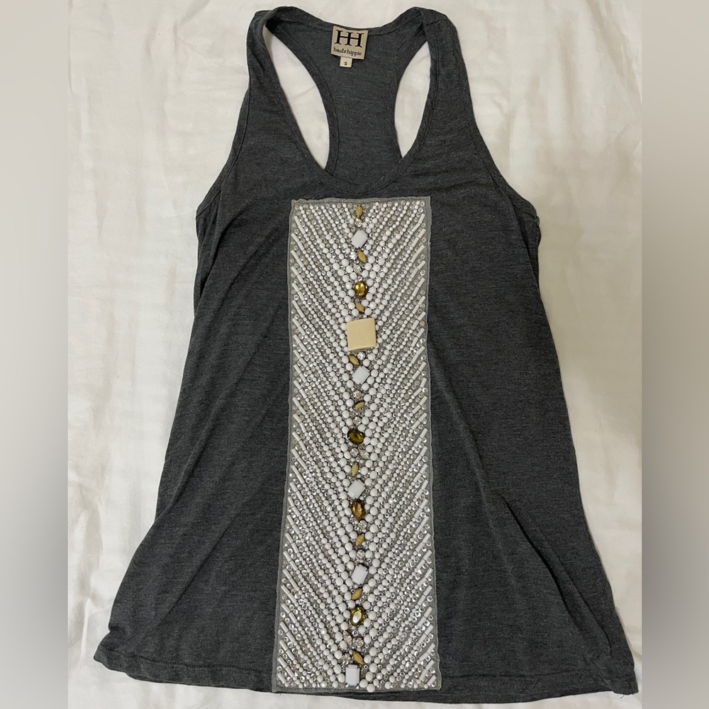 Haute Hippie tank with embellished beaded front panel, vintage and rare!